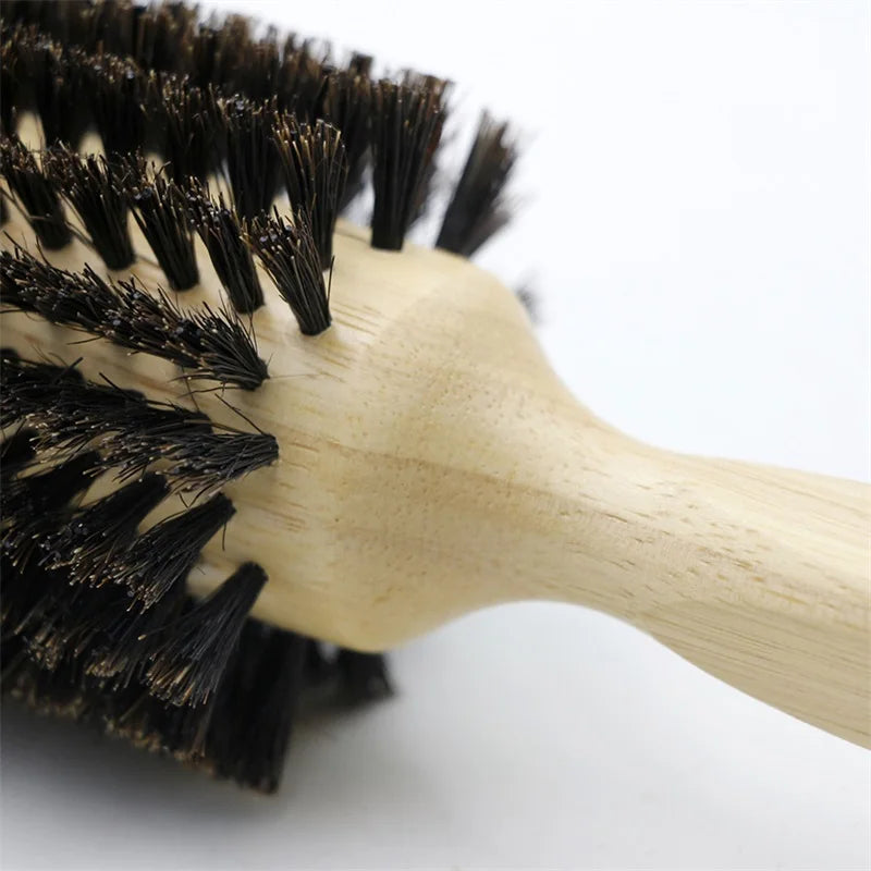 GoCute Wooden Boar Bristle Round Brush – 6 Sizes with Removable Tail for Professional Styling