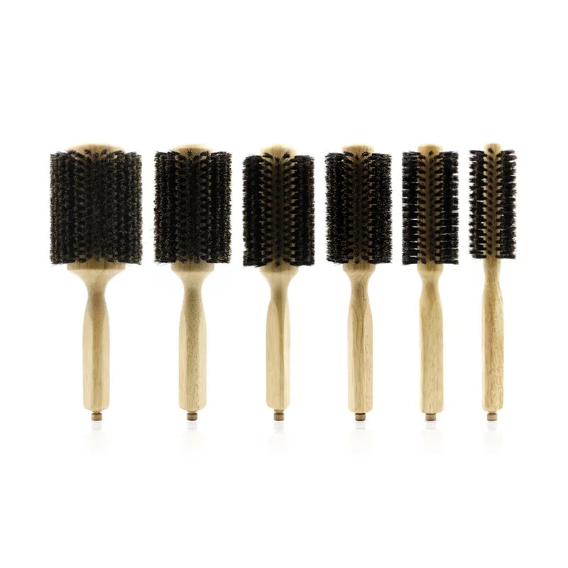 GoCute Wooden Boar Bristle Round Brush – 6 Sizes with Removable Tail for Professional Styling