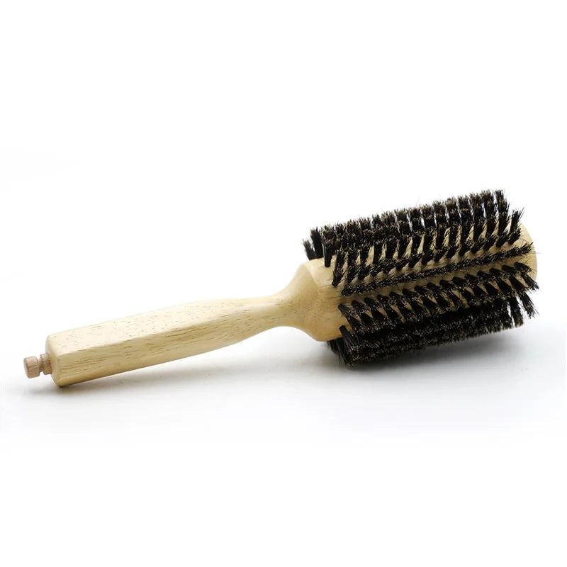 GoCute Wooden Boar Bristle Round Brush – 6 Sizes with Removable Tail for Professional Styling