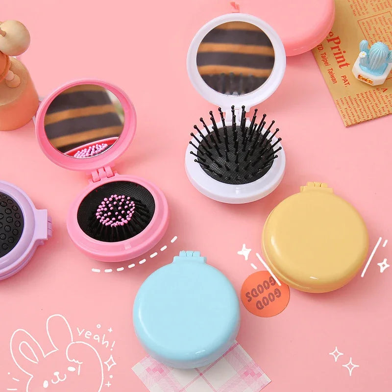 GoCute Mini Folding Hair Comb with Mirror – Portable Styling Tool for Travel & Everyday Use