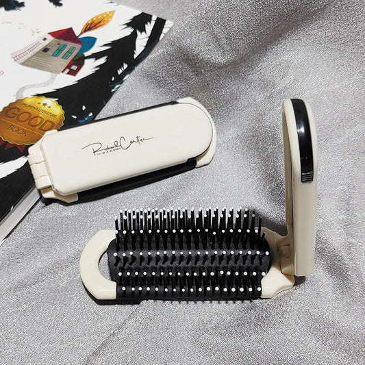 GoCute Pocket Mirror Hair Brush – Folding Anti-Static Travel Comb with Scalp Massage