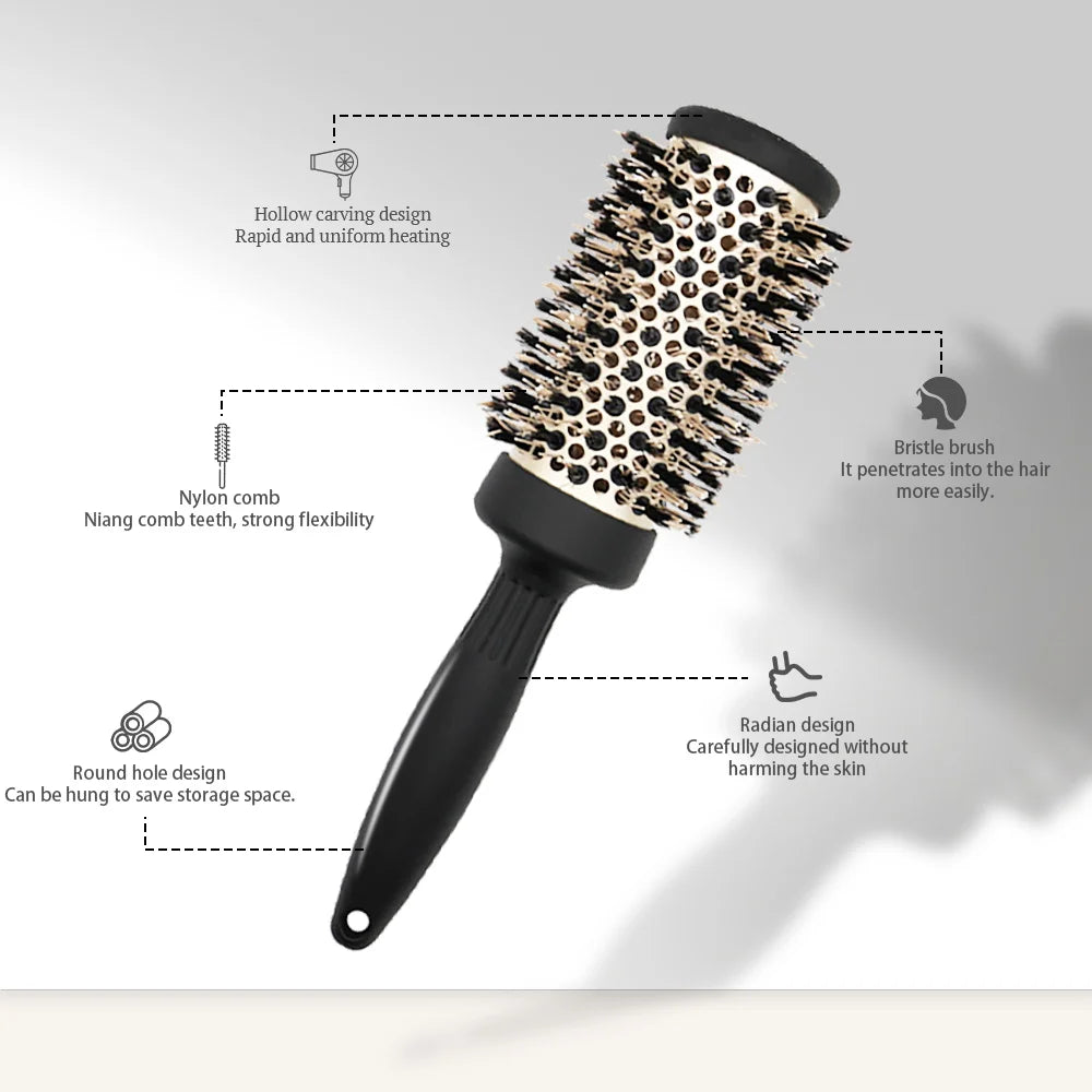 GoCute Professional Ceramic Round Brush – Heat-Resistant Styling Comb for Blow Dry & Salon Use
