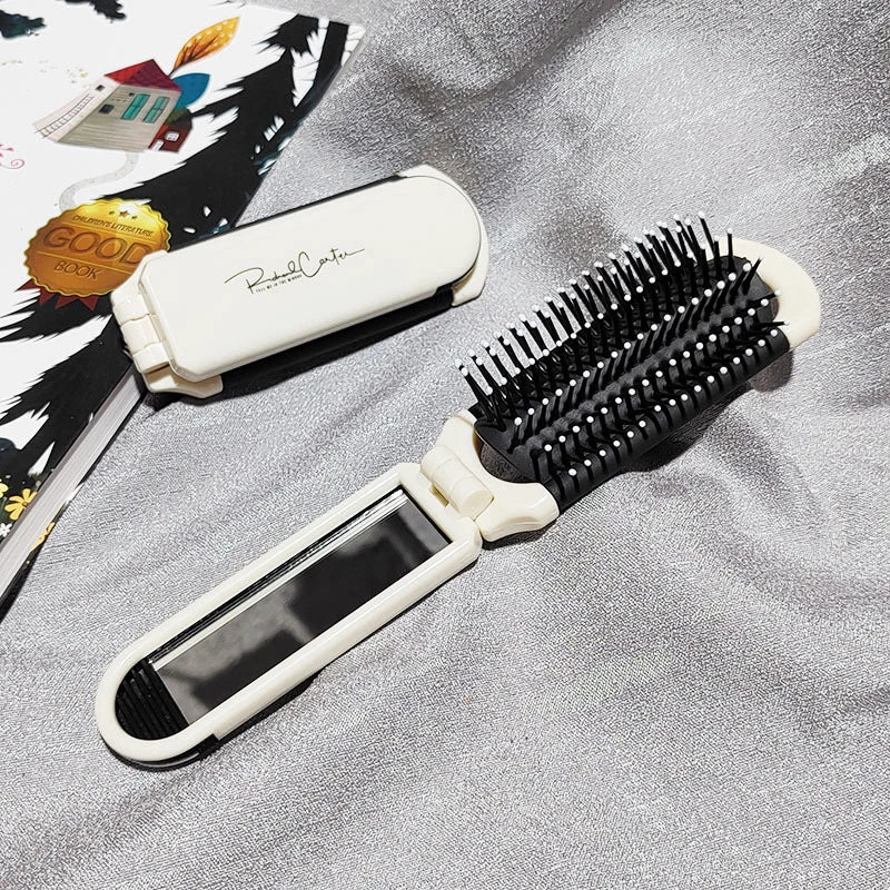 GoCute Pocket Mirror Hair Brush – Folding Anti-Static Travel Comb with Scalp Massage