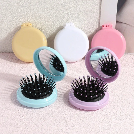 GoCute Mini Folding Hair Comb with Mirror – Portable Styling Tool for Travel & Everyday Use