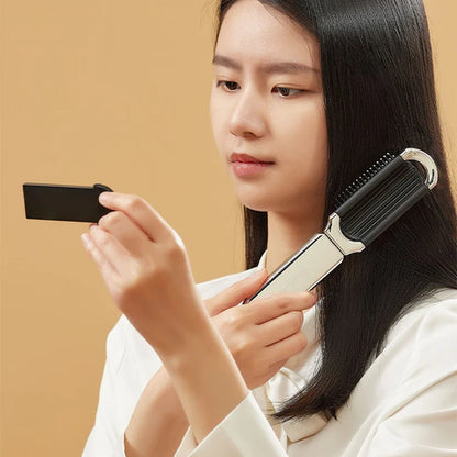 GoCute Pocket Mirror Hair Brush – Folding Anti-Static Travel Comb with Scalp Massage